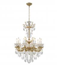 Bethel International Canada LA50C28BR - 10-Light Satin Brass Metal Chandelier With Clear Hanging Crystals